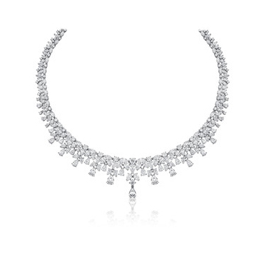 An array of white fancy cut and round diamond necklace
