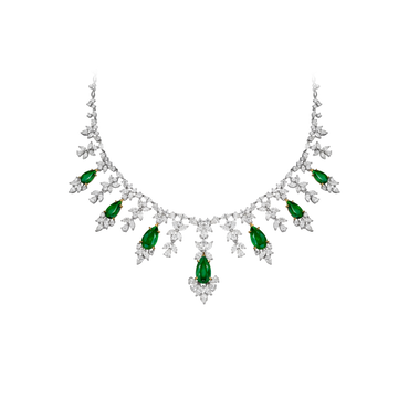 18K White diamond and Emerald Necklace